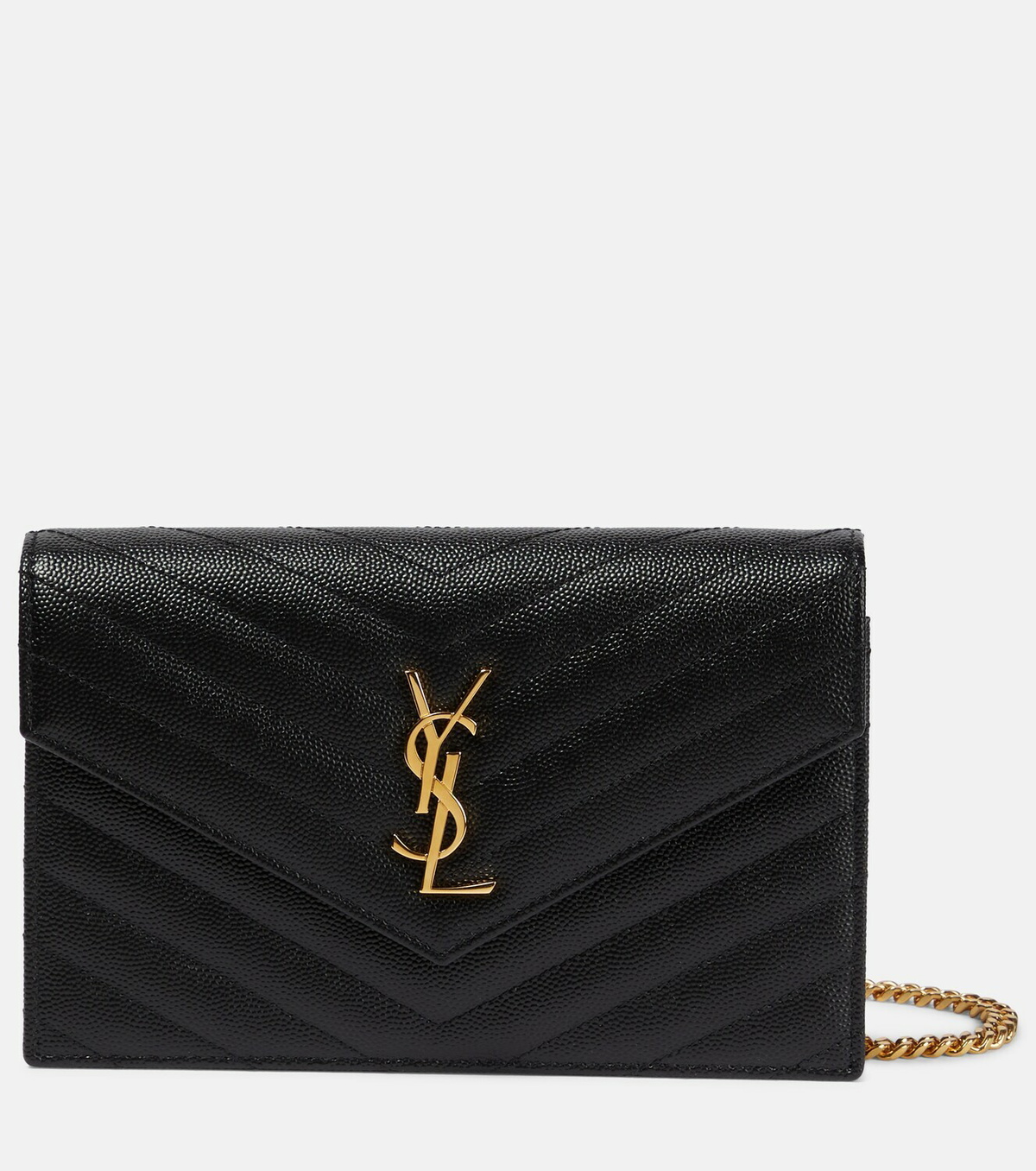 Cassandre Envelope Metallic Leather Wallet On Chain in Gold - Saint Laurent