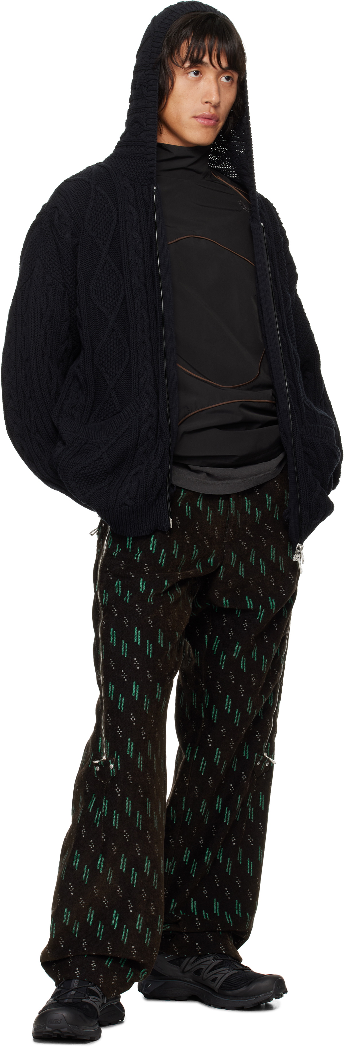 Robyn Lynch Black Oversized Cable-Knit Hoodie