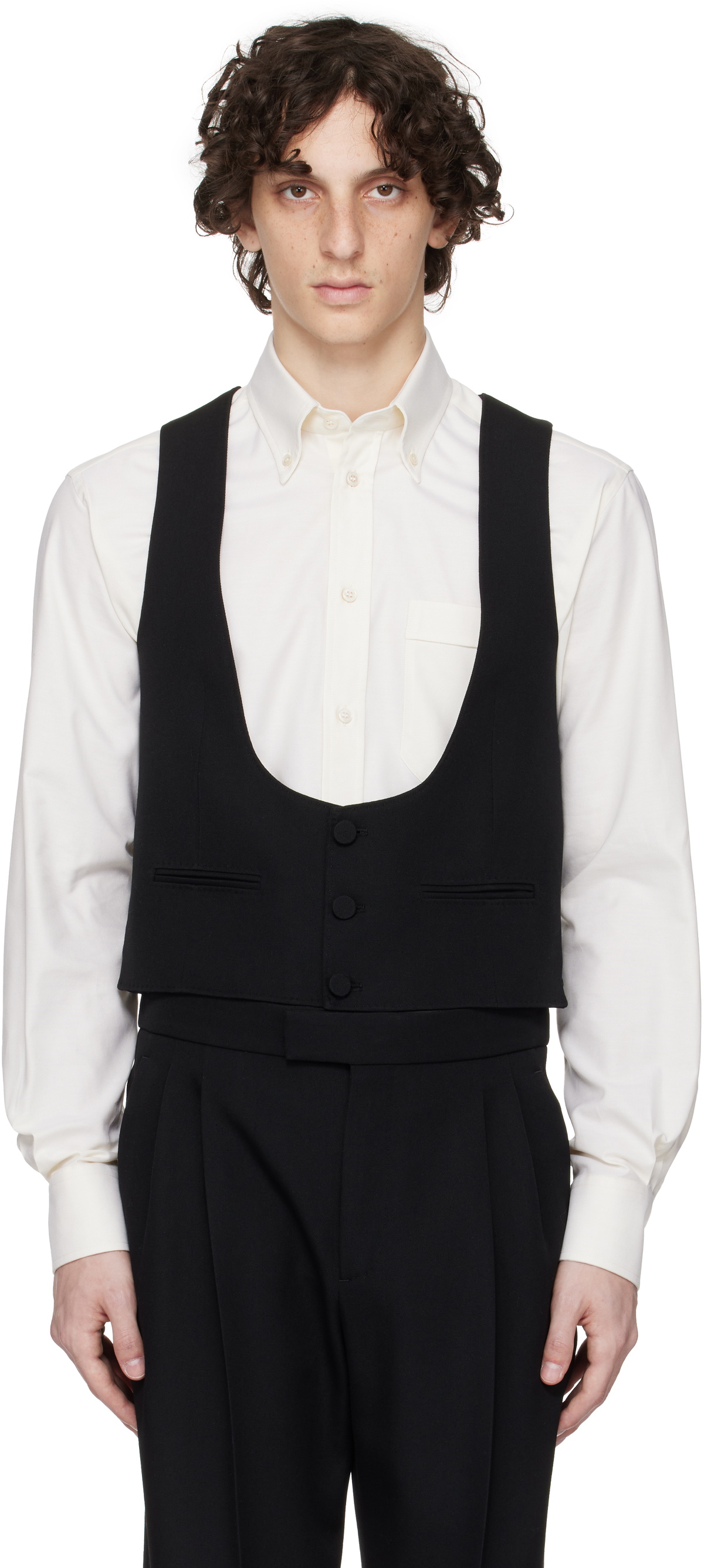 Valentino Black Wool Grain de Poudre Slim Fit Vest