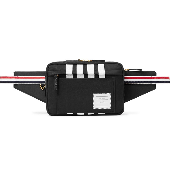 Photo: Thom Browne - Striped Grosgrain-Trimmed Nylon Belt Bag - Black