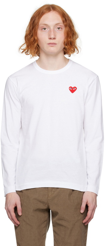 Photo: COMME des GARÇONS PLAY White Heart Patch Long Sleeve T-Shirt