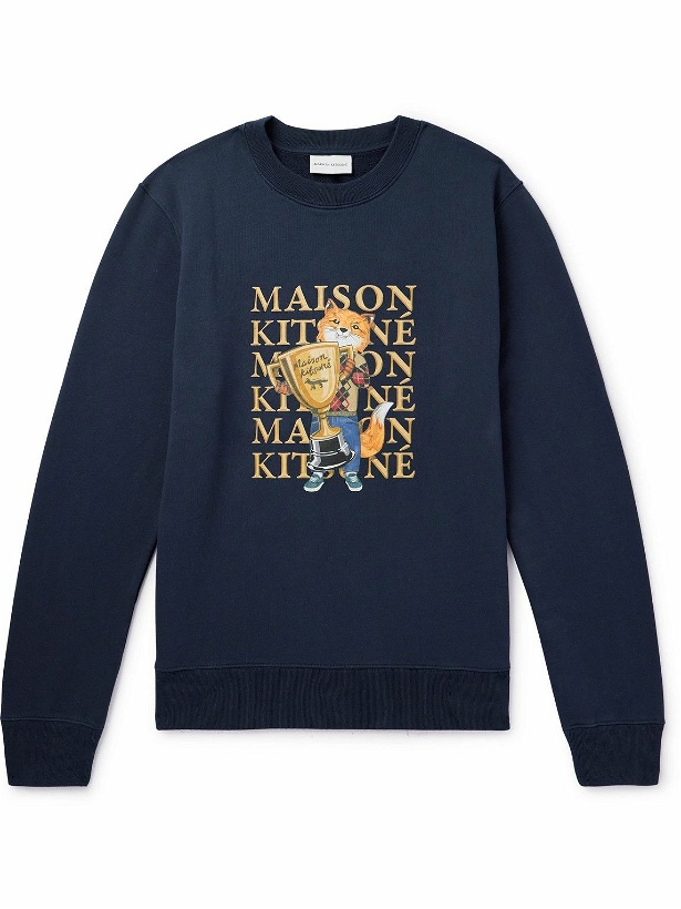Photo: Maison Kitsuné - Logo-Print Cotton-Jersey Sweatshirt - Blue