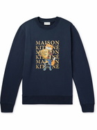 Maison Kitsuné - Logo-Print Cotton-Jersey Sweatshirt - Blue