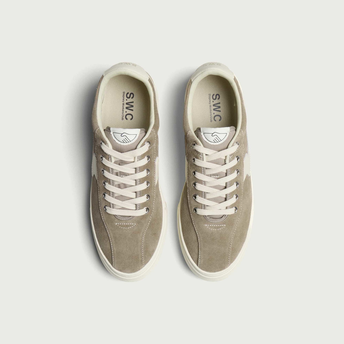 Stepney Workers Club Men's Dellow S-Strike Cup Suede Sneaker in Warm Grey