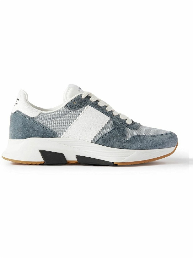 Photo: TOM FORD - Jagga Suede and Mesh Sneakers - Blue
