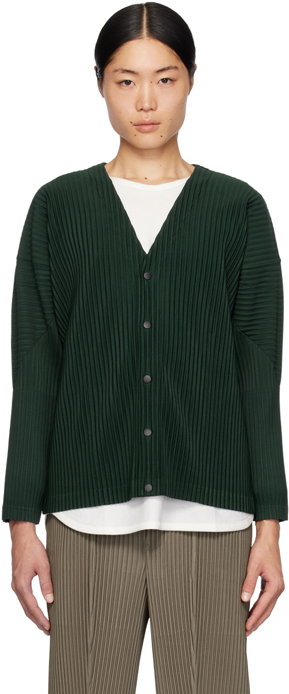 HOMME PLISSÉ ISSEY MIYAKE Green V-Neck Cardigan Homme Plisse Issey