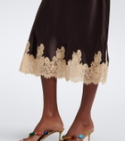 Dôen Elowen lace-trimmed silk satin midi skirt