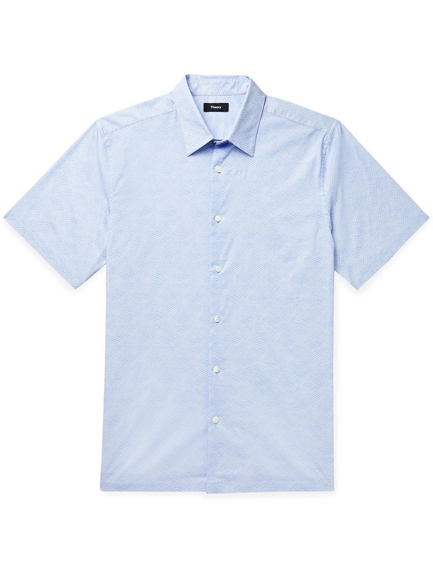 Photo: Theory - Irving Printed Stretch-Cotton Shirt - Blue