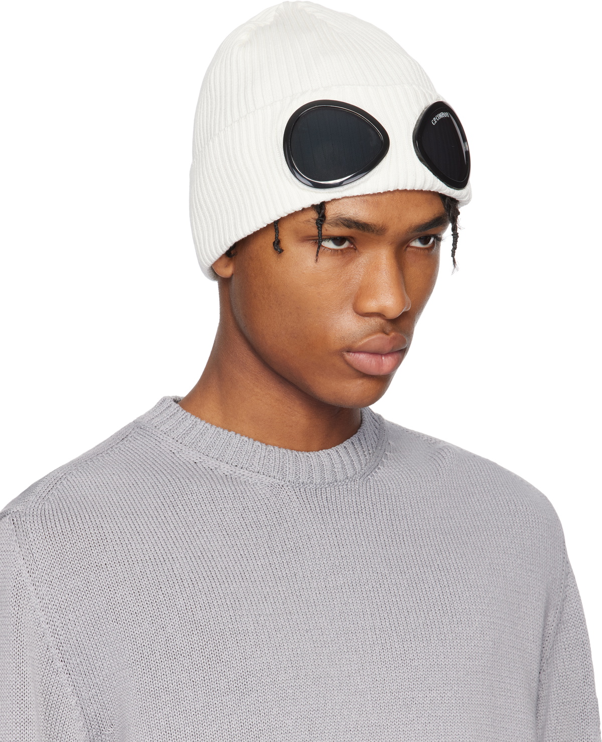 C.P. Company White Cotton Goggle Beanie C.P. Company