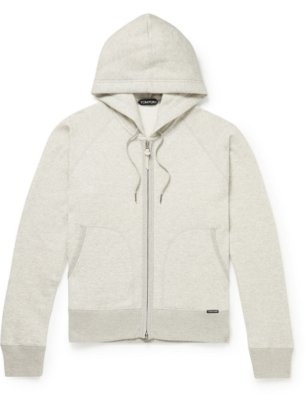 Photo: TOM FORD - Garment-Dyed Cotton-Jersey Zip-Up Hoodie - Gray