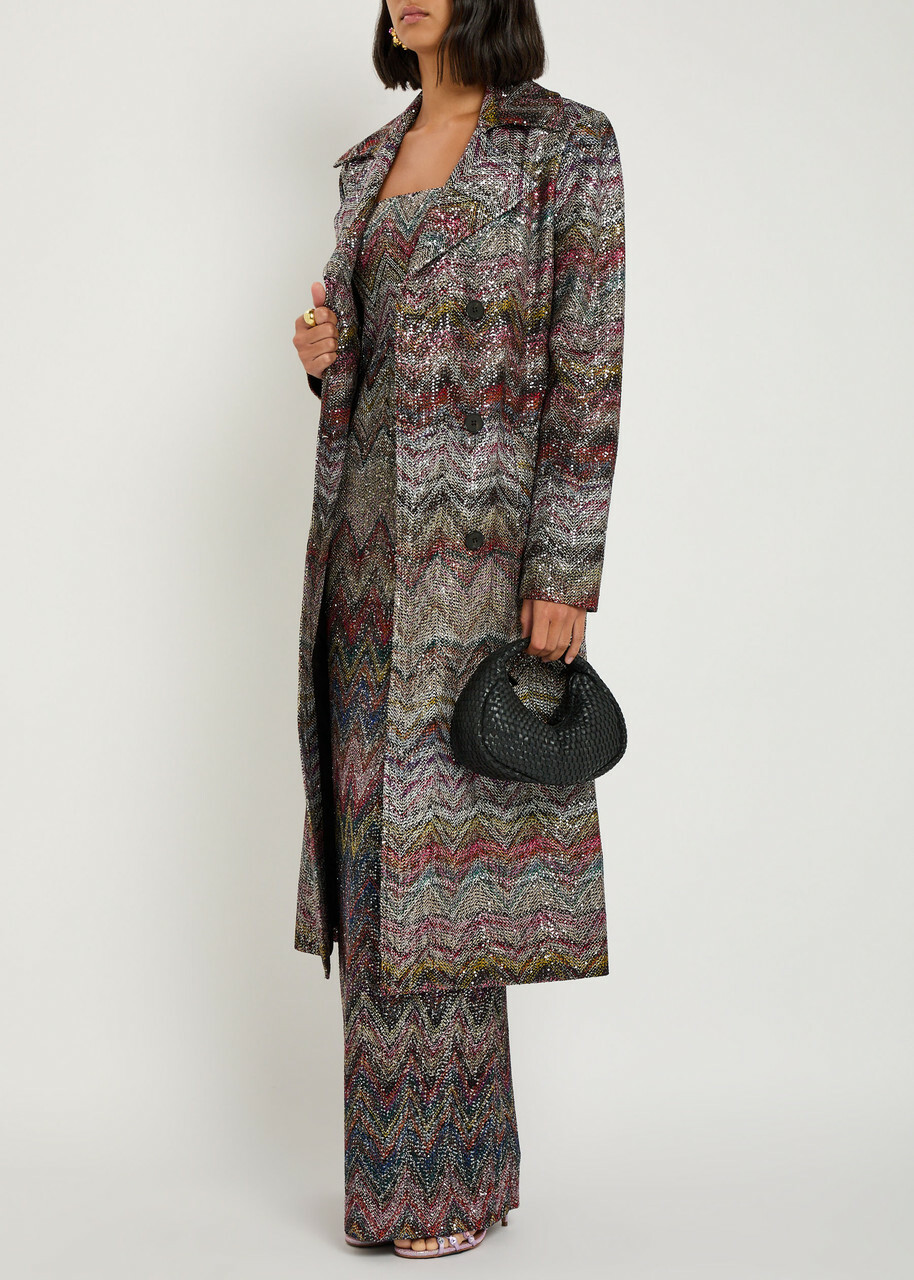 Missoni Embellished Zigzag-intarsia Trench Coat Multicoloured
