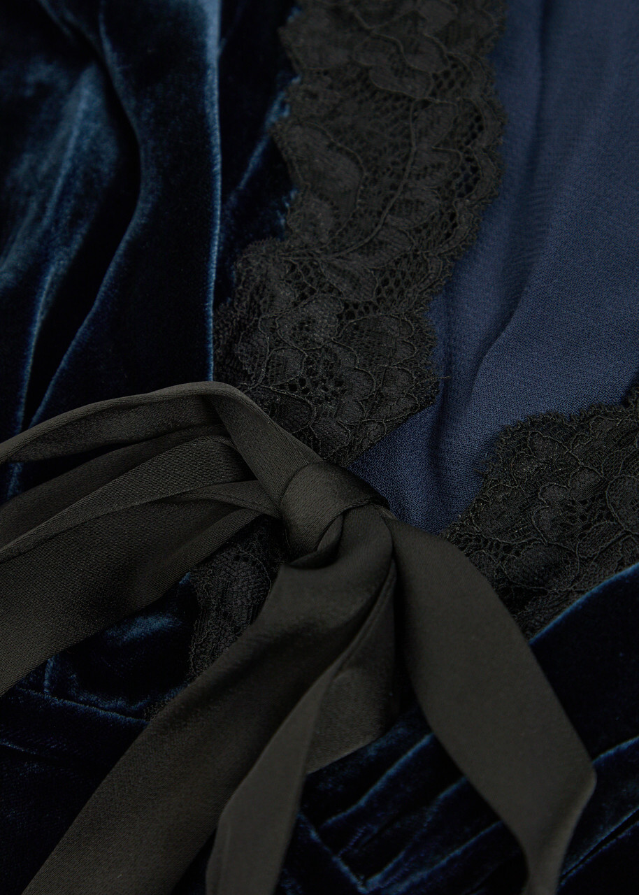 Reformation Camille Lace-trim Velvet Midi Dress Dark Blue