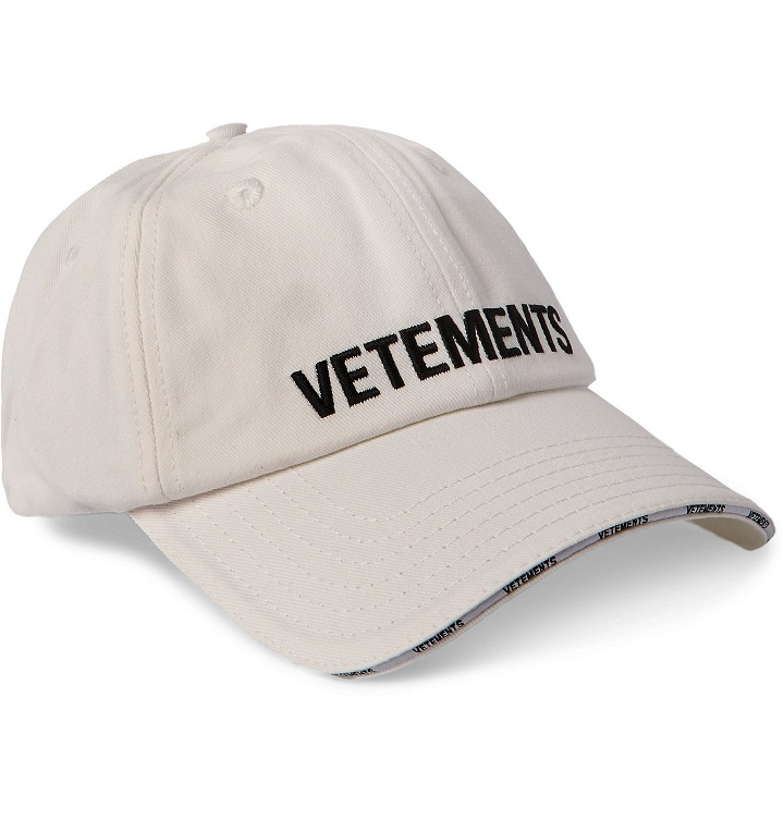 Photo: Vetements - Logo-Embroidered Cotton-Twill Baseball Cap - White