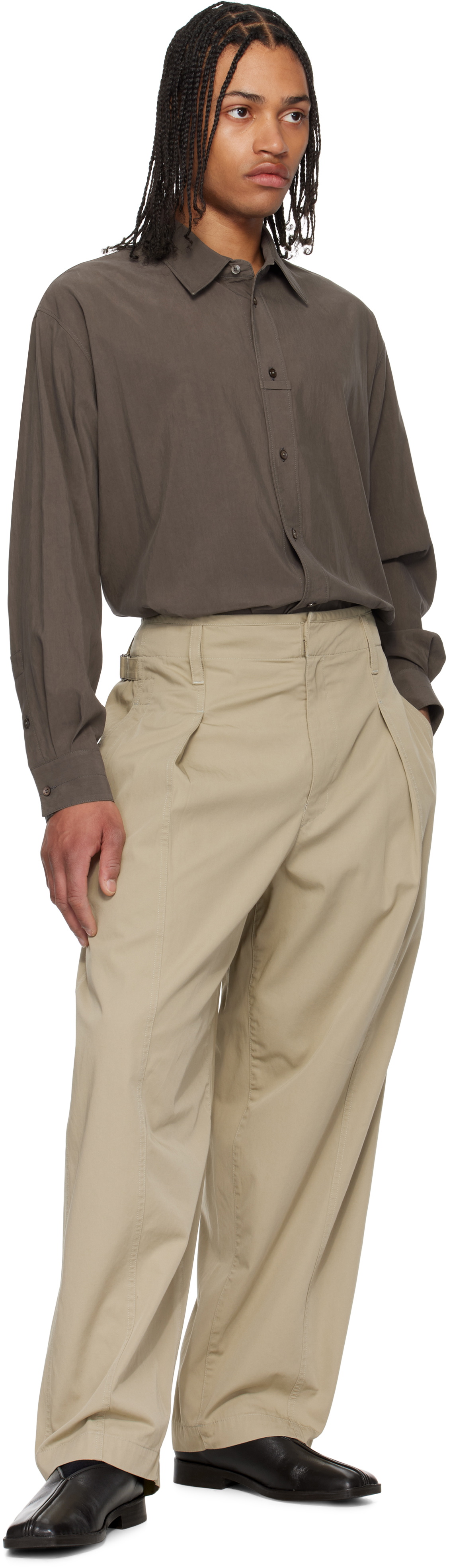 LEMAIRE Taupe Maxi Pleated Trousers Lemaire