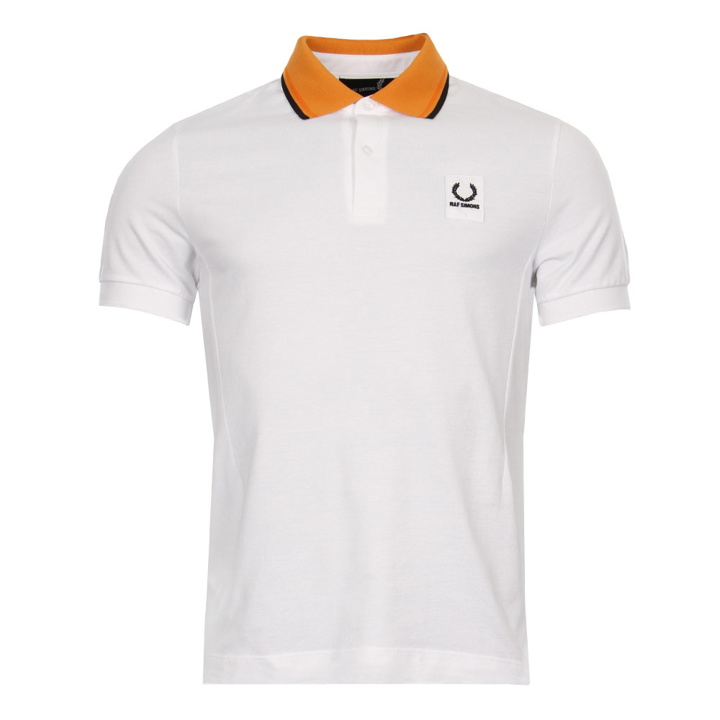 Photo: Contrast Collar Polo Shirt - White / Orange