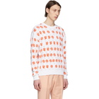 Kenzo White and Orange Rose Crewneck Sweater