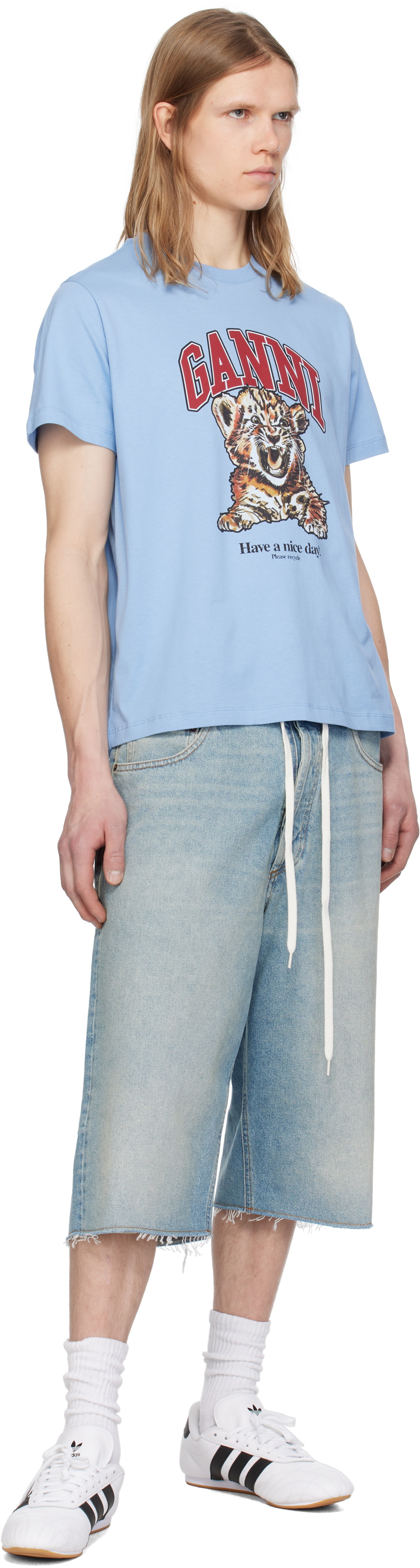 GANNI Blue Basic Jersey Tiger Relaxed T-shirt