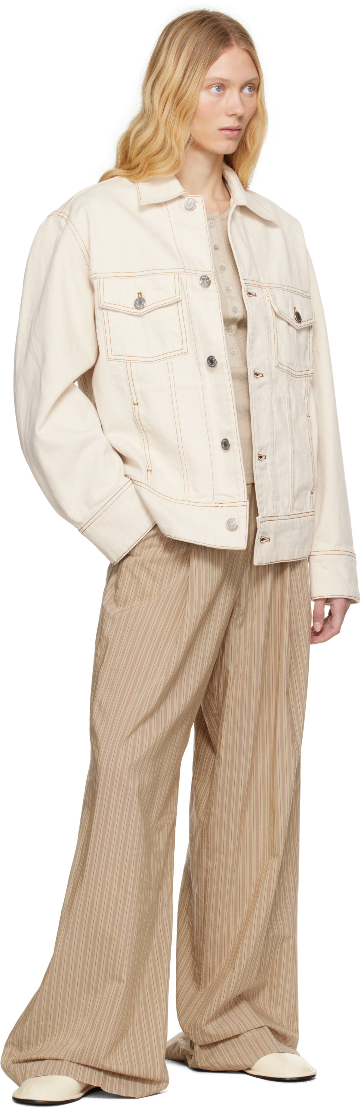 AMI Paris Off-White Cotton 'AMI Paris' Trucker Denim Jacket
