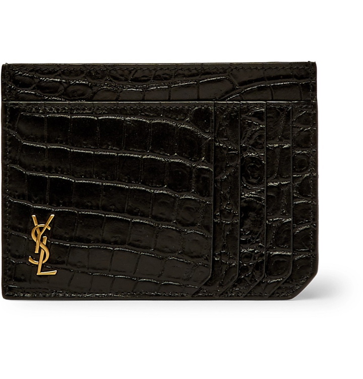 Photo: SAINT LAURENT - Logo-Appliquéd Croc-Effect Leather Cardholder - Black