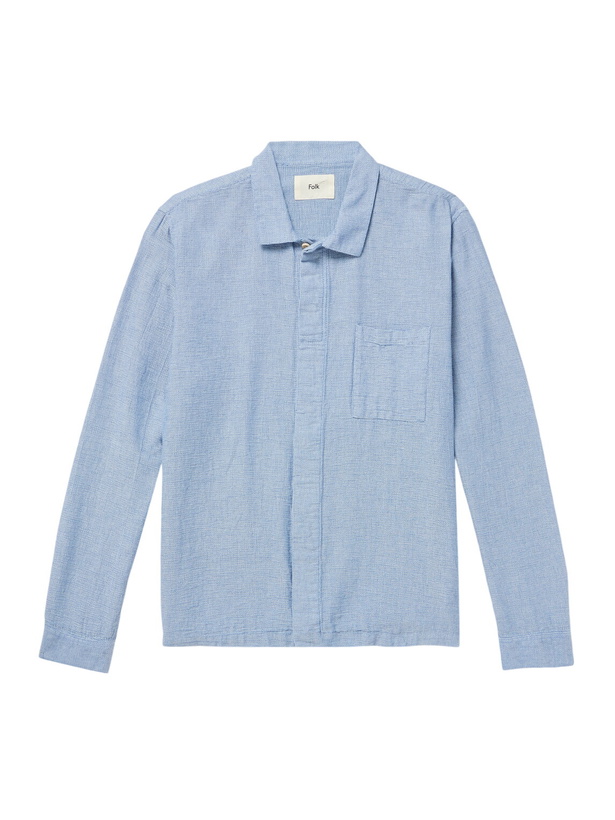Photo: Folk - Patch Cotton-Seersucker Shirt - Blue