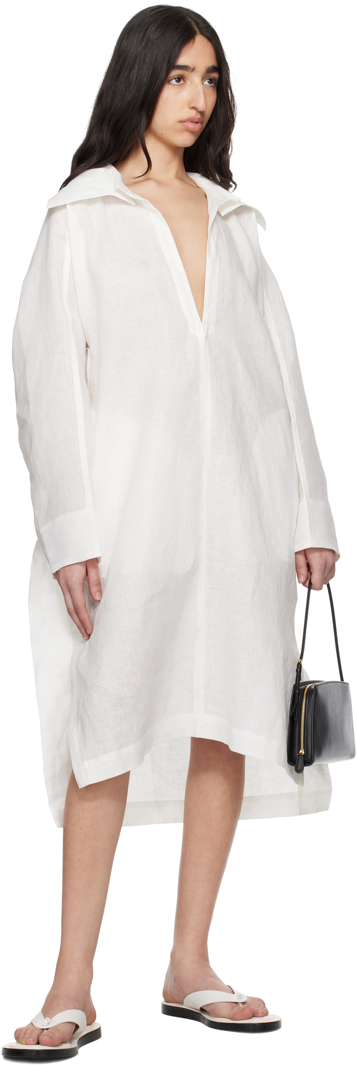 ISSEY MIYAKE White Hempen Midi Dress
