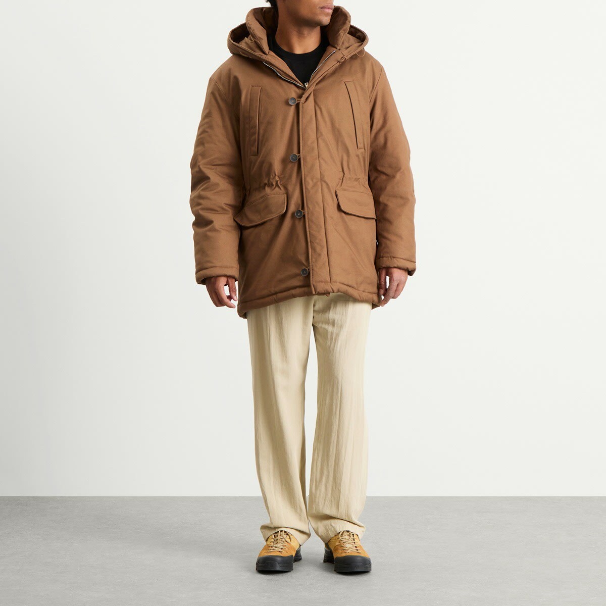 Ranra Men's Neve Canvas Cotton Parka Jacket in Coffee Liqueur