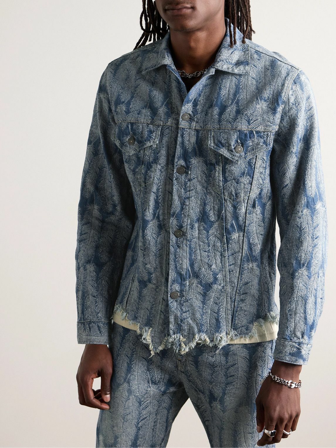 KAPITAL キャピタル 24AW Magpie Denim KAPITAL - Magpie Distressed Denim-Jacquard Jacket - Blue KAPITAL