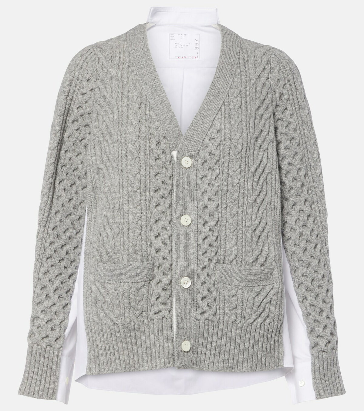 Sacai Cable-knit wool and poplin cardigan