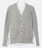 Sacai Cable-knit wool and poplin cardigan