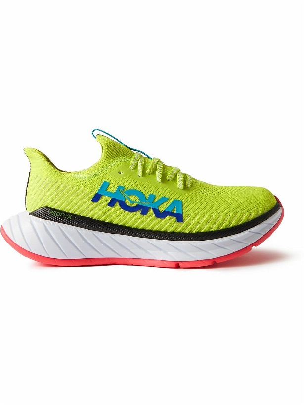 Photo: Hoka One One - Carbon X3 Rubber-Trimmed Mesh Running Sneakers - Green