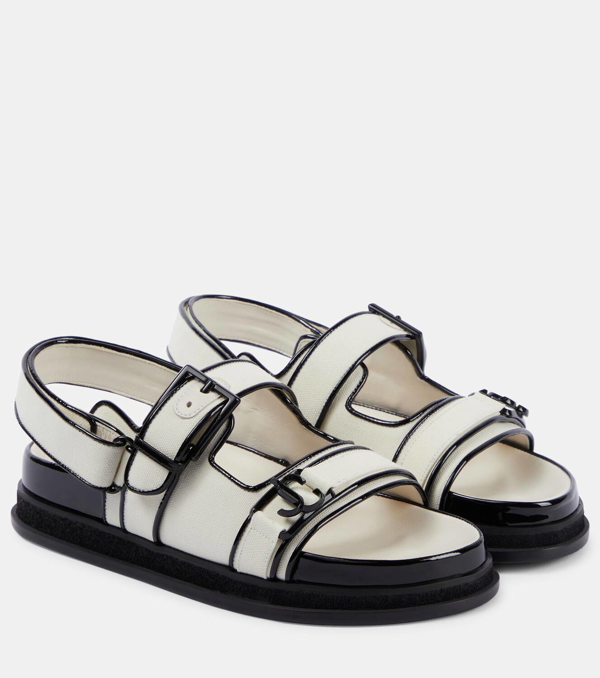 Jimmy Choo Elyn leather-trimmed linen sandals Jimmy Choo