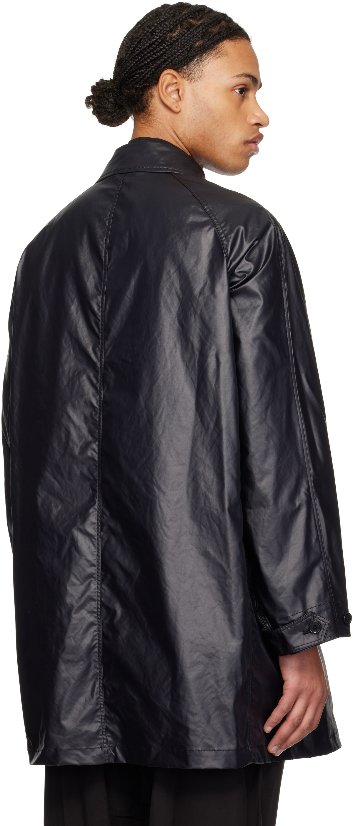 (送料無料) YOKE / LEATHER-LIKE CAR COAT YOKE Black Leather-Like Car Coat YOKE