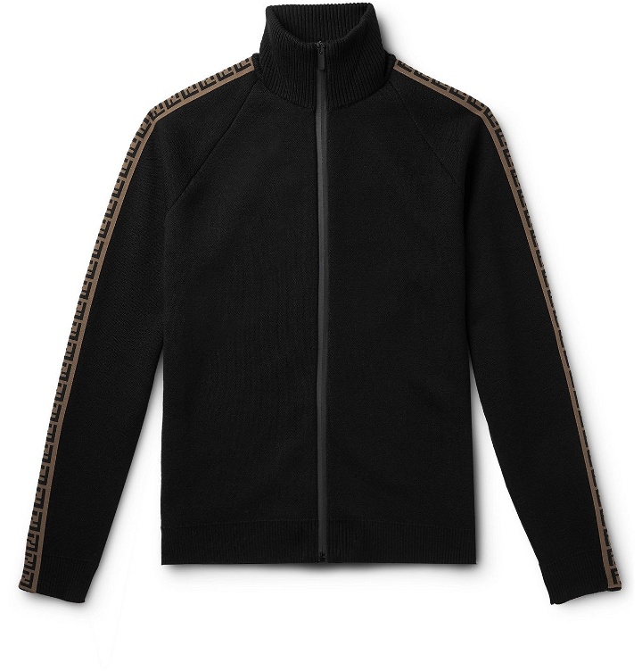 Photo: Fendi - Logo-Intarsia Knitted Track Jacket - Black
