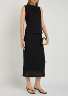 Vince Shadow Draped Textured Fine-knit Midi Skirt Black
