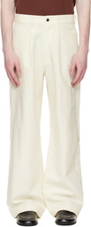 stein Off-White Double Weave Cotton One Tuck Wide Trousers