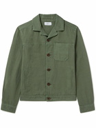 Mr P. - Camp-Collar Garment-Dyed Cotton and Linen-Blend Jacket - Green