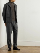 MILES LEON - Traveler Straight-Leg Pleated Herringbone Wool and Cashmere-Blend Trousers - Gray