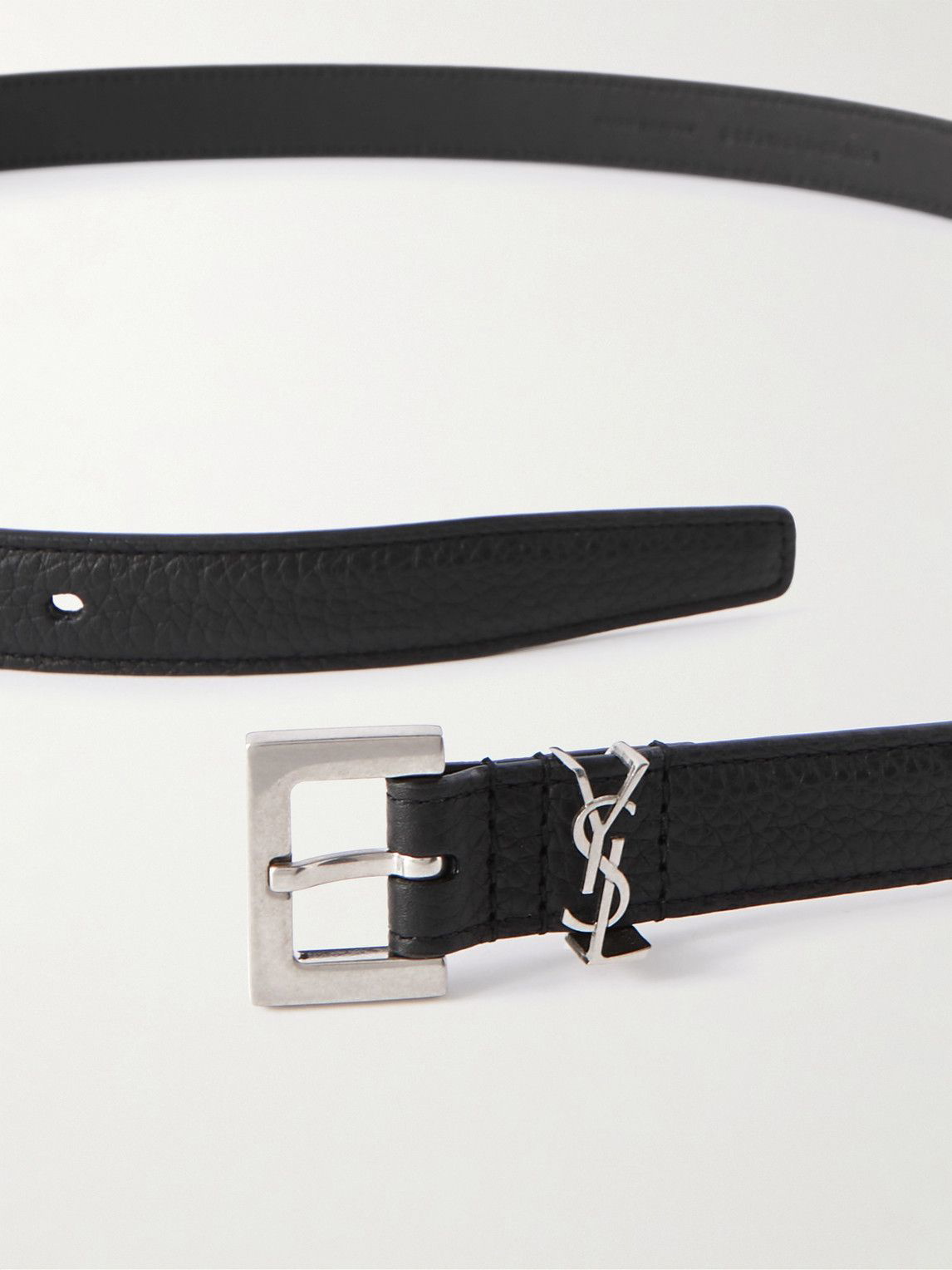 Saint Laurent Slim Grained Leather Belt - Black - Belts