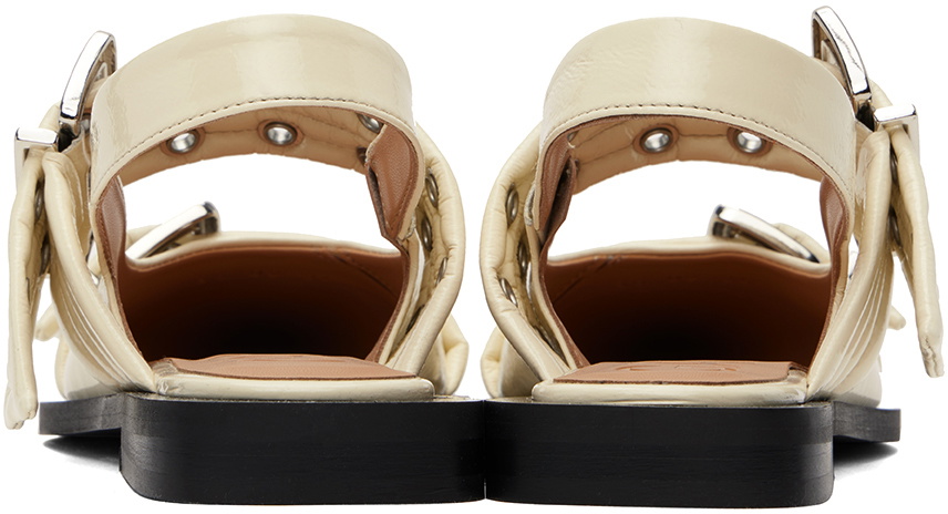 GANNI White Wide Welt Buckle Ballerina Flats