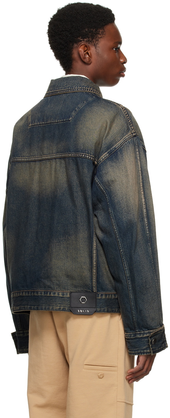 Women Navy Washed Denim Regular Jacket