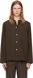 Tekla Brown Poplin Long-Sleeved Pyjama Shirt