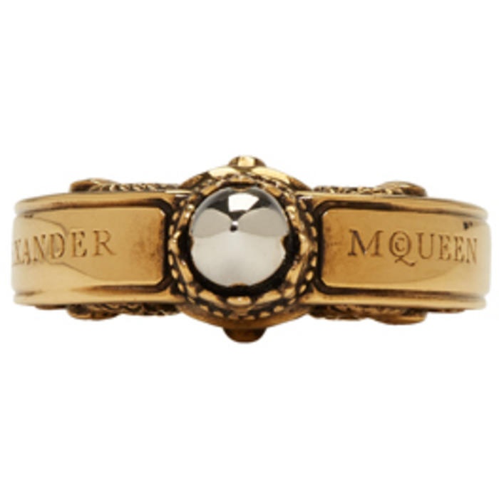 Photo: Alexander McQueen Gold Engraved Skull Ring