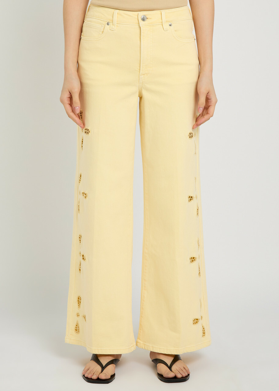 Good American Embroidered Wide-leg Denim Jeans Yellow