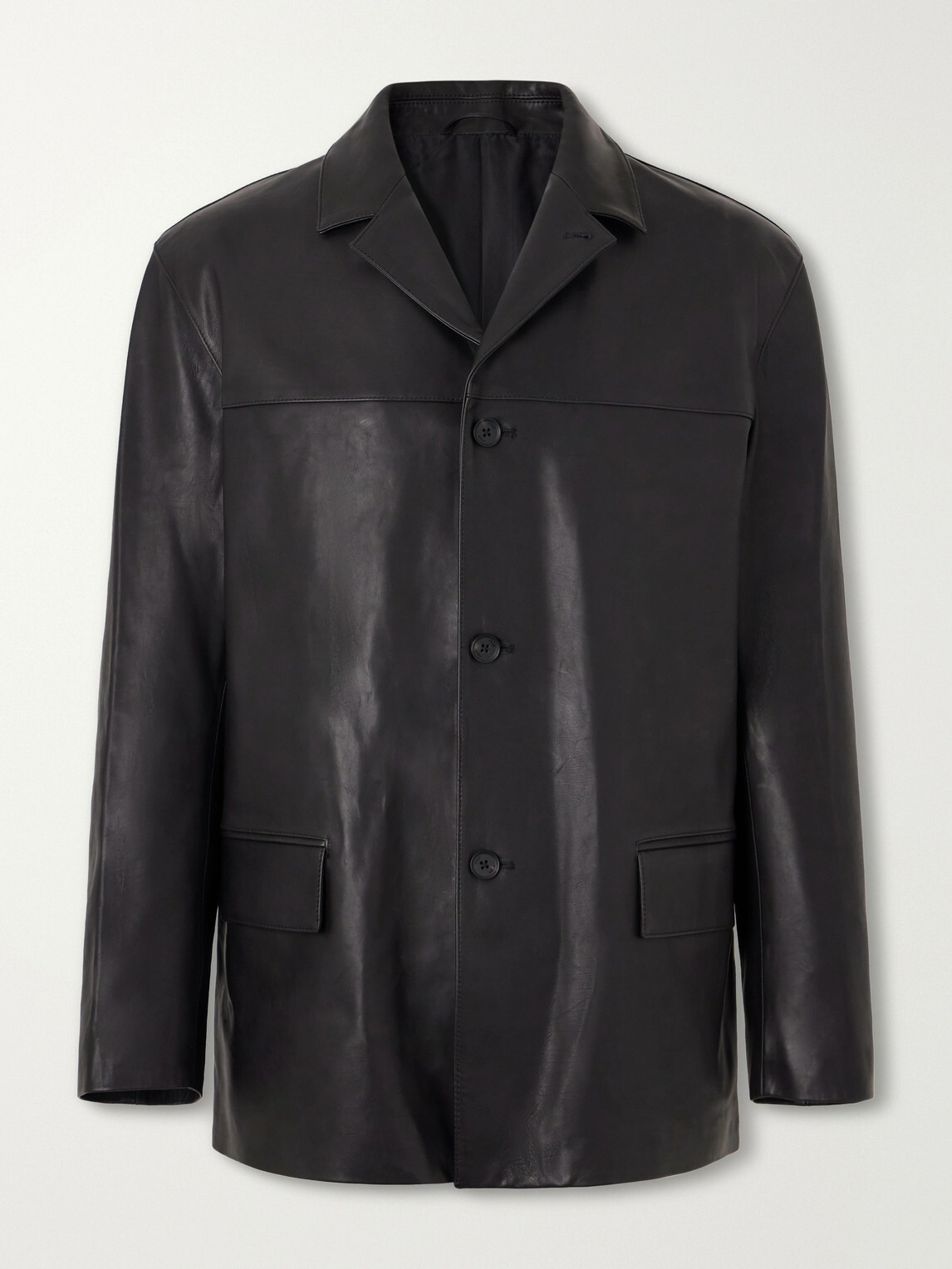 YOKE - Panelled Leather Jacket - Black