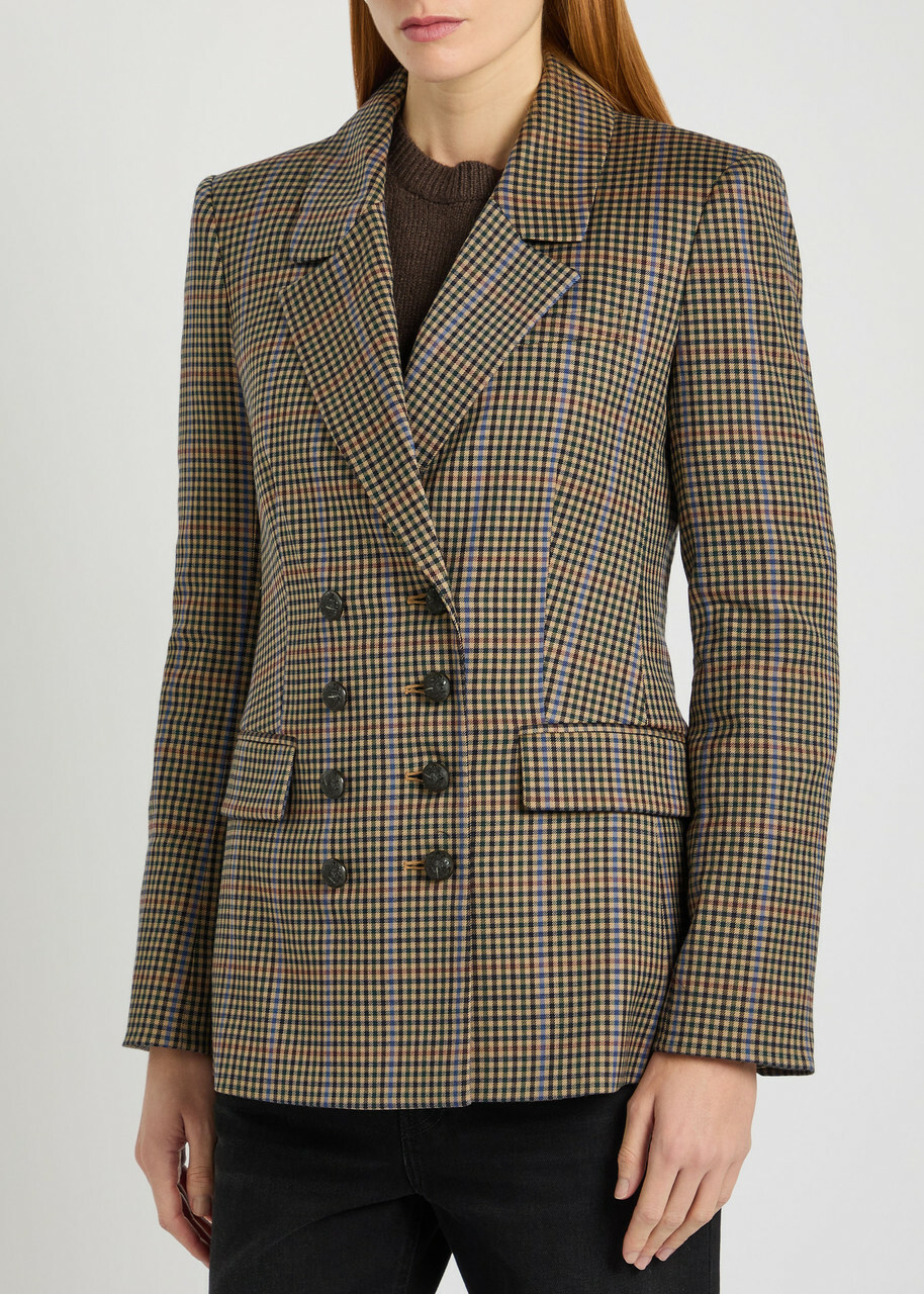 Veronica Beard Claude Dicky Plaid Stretch-wool Blazer Brown