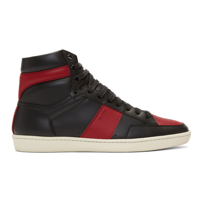 Photo: Saint Laurent Black and Red SL/10 High-Top Sneakers