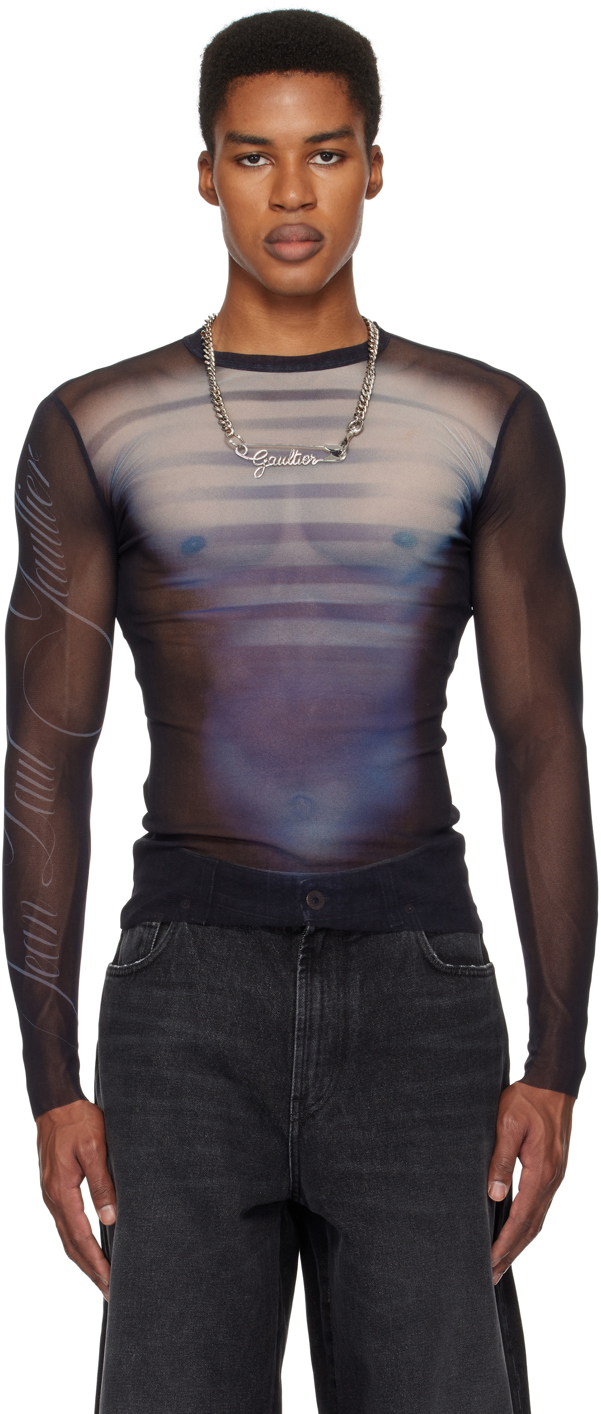 Jean Paul GAULTTER HOMME メッシュ チェック Tシャツ Jean Paul Gaultier JPG Paris Cyber Print Mesh Shirt Size M
