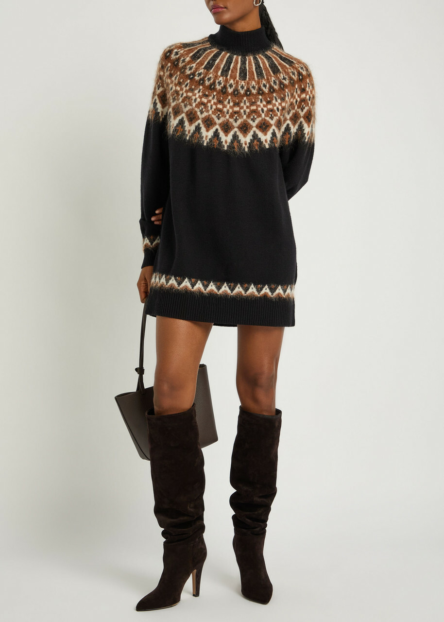 Staud Liza Patterned Wool-blend Jumper Dress Multicoloured
