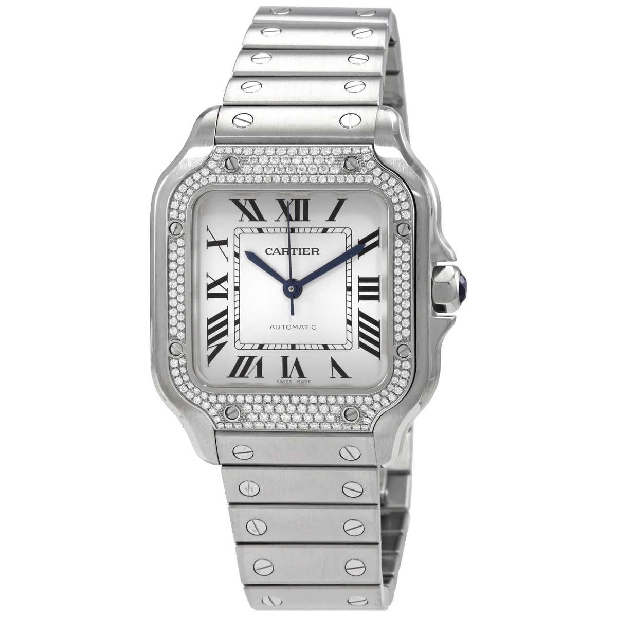 Cartier Santos De Cartier Medium Model Automatic Diamond Watch W4SA0005