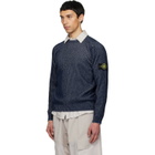 Stone Island Navy 5100033 Plated Rib Cotton Bouclé Sweater